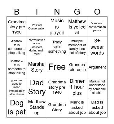 Family Bingo Card