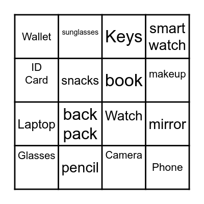 My personal things Bingo Card