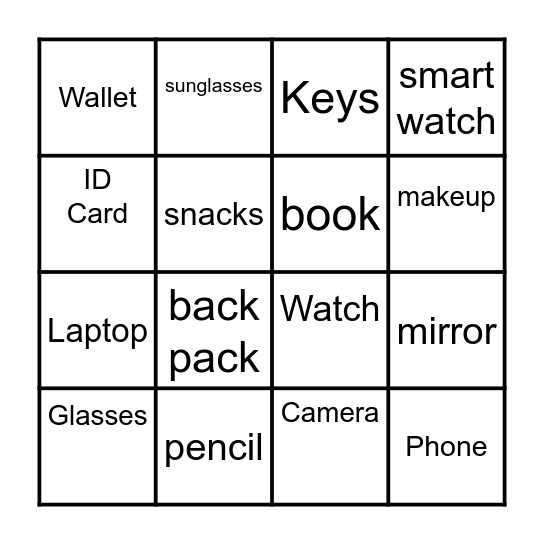 My personal things Bingo Card