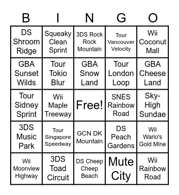 Mario Kart Bingo Card