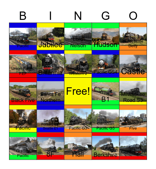 Big Steam Locomotives Bingo Card