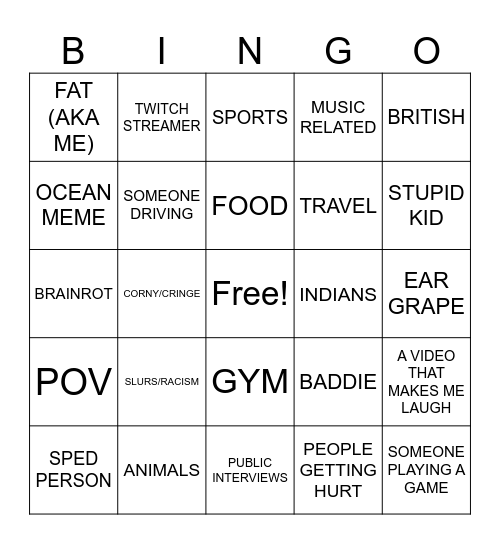 IG REELS Bingo Card