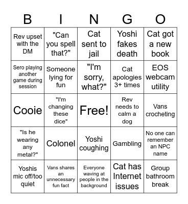 Untitled Bingo Card