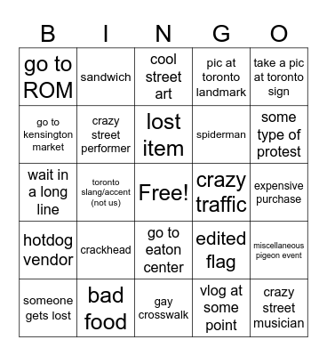 Toronto Bingo Card