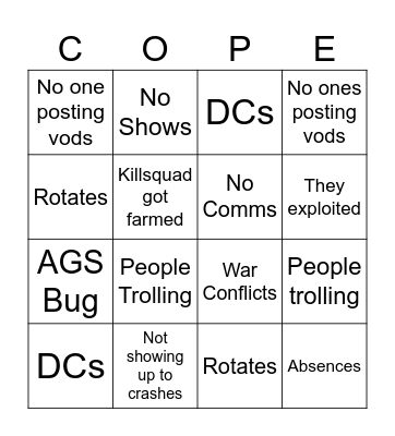 Why'd We Lose? Bingo Card