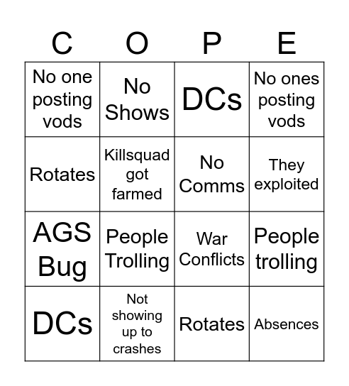 Why'd We Lose? Bingo Card