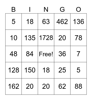 Maths BINGO!!! Bingo Card