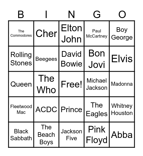 70s - 80s Bingo Card