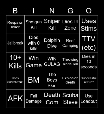 Warzone Bingo Card