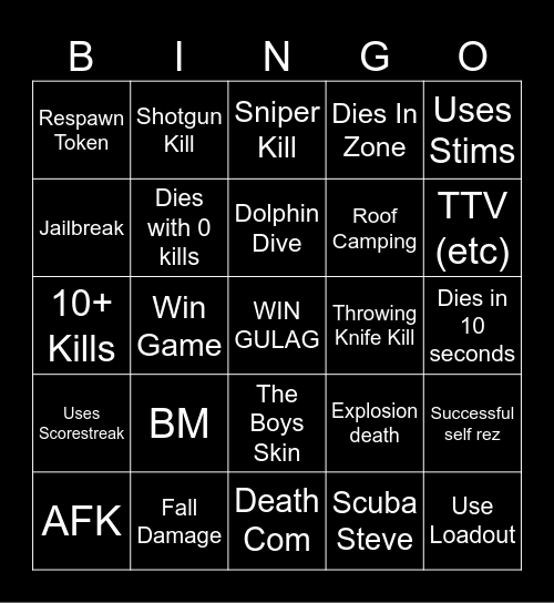 Warzone Bingo Card