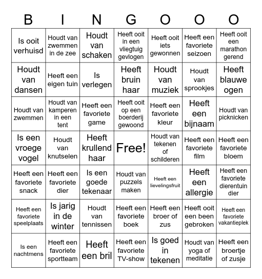 Kennismakings bingo Card