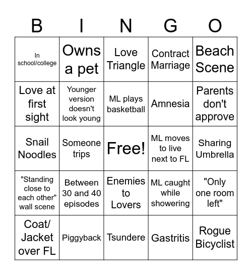 Cdrama Checklist Bingo Card