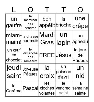 Pâques Bingo Card