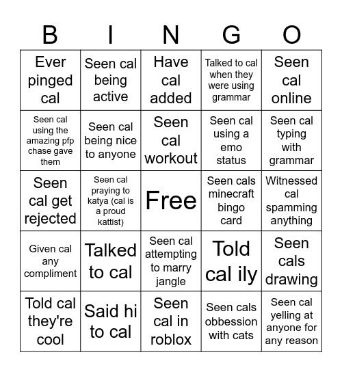 Cal bingo card Bingo Card