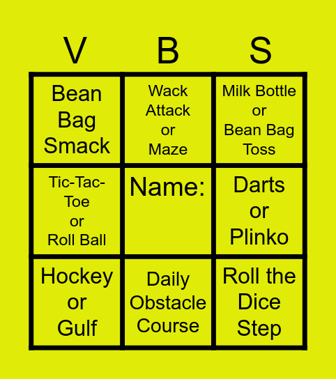 THURSDAY K-Jr. High Bingo Card