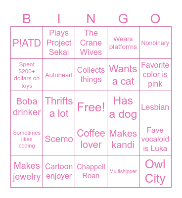 how similar are you to Millie Bingo Card