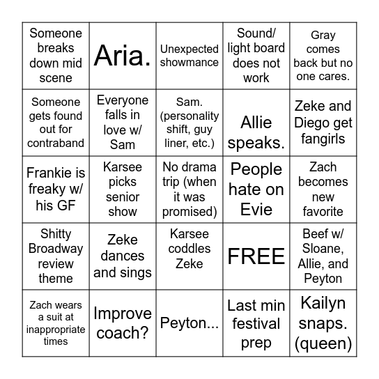 CEHS Drama (2024-2025) Bingo Card