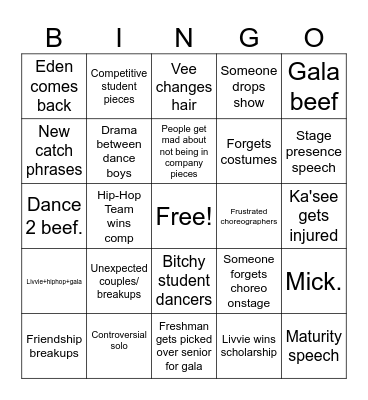 dance 2024-2025 Bingo Card