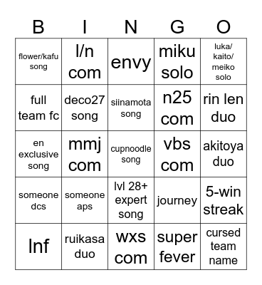 PJSK CC Bingo Card