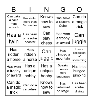 People Bingo Card