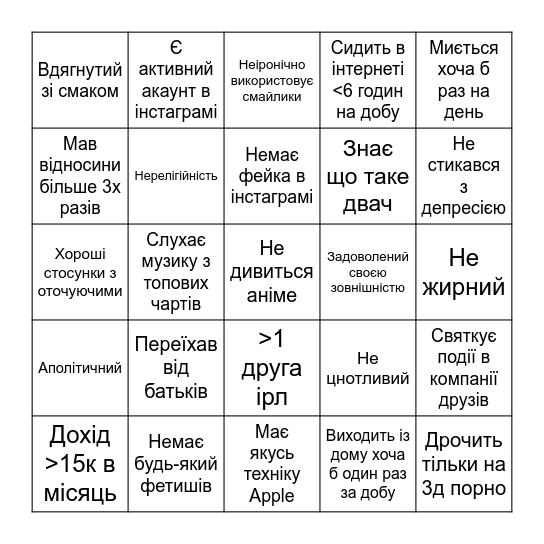 Бінго Норміса Bingo Card