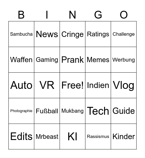 YT-Shorts Bingo Card