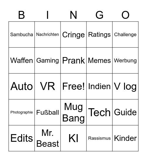 YT-Shorts Bingo Card