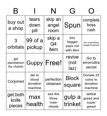 Isaac bingo Card