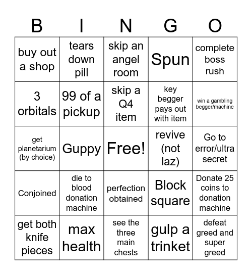 Isaac bingo Card