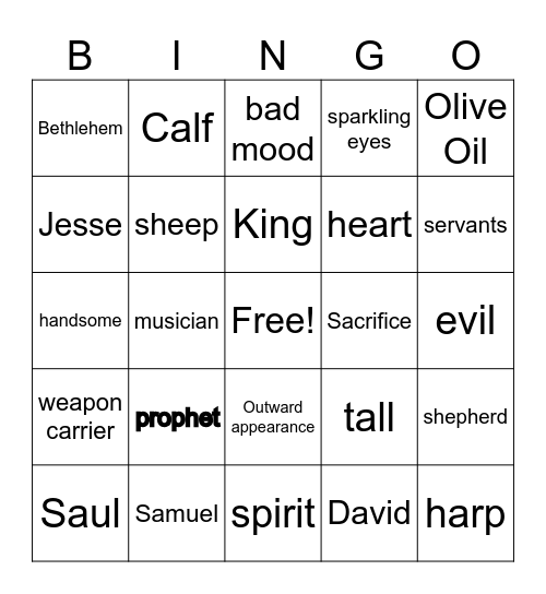 David is Anointed King Bingo Card