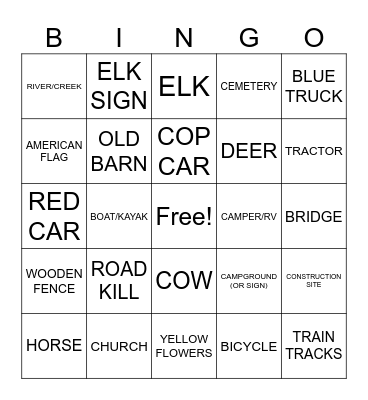 PENNSYLVANIA ELK TRIP Bingo Card