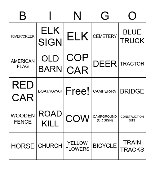 PENNSYLVANIA ELK TRIP Bingo Card