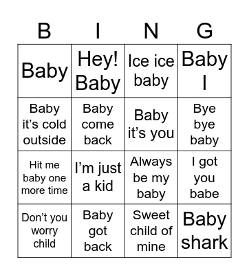 Baby music bingo Card
