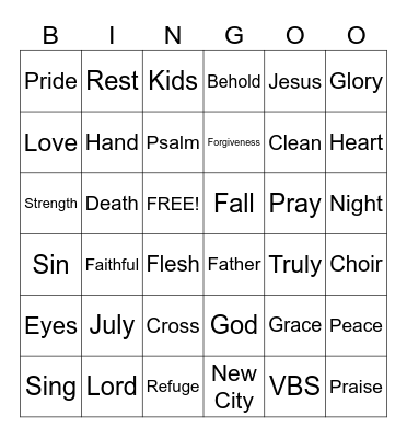 New City Church Bingo Card