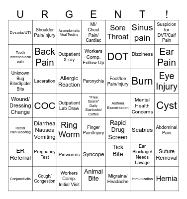 Urgent Care BINGO Card