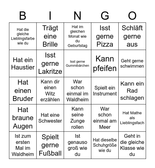 AWO Kennenlernen Bingo Card