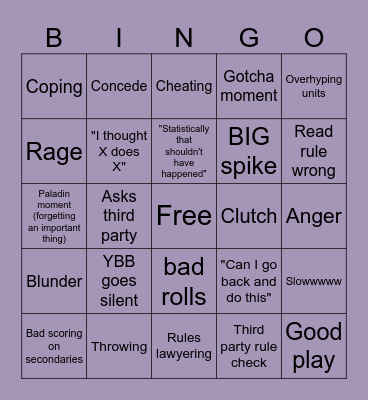 A YBB match Bingo Card
