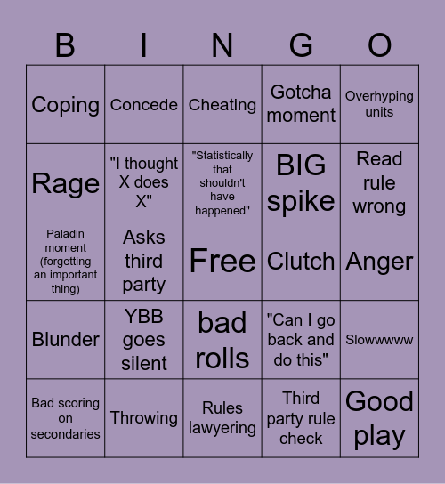 A YBB match Bingo Card