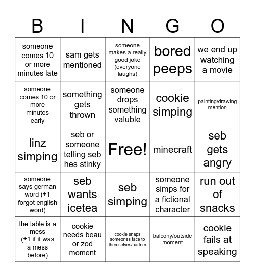 Game Night w/Friends 2 by Cookie Bingo Card