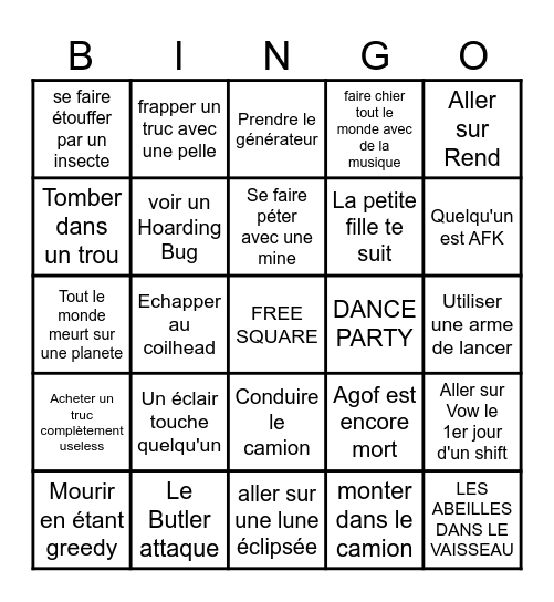 BINGO LETHAL COMPANY Bingo Card