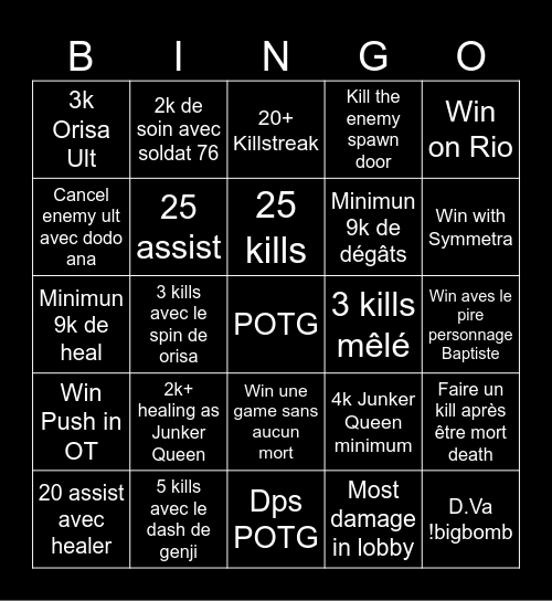 Overwatch 2 Bingo Card