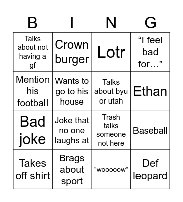 Matty bing Bingo Card