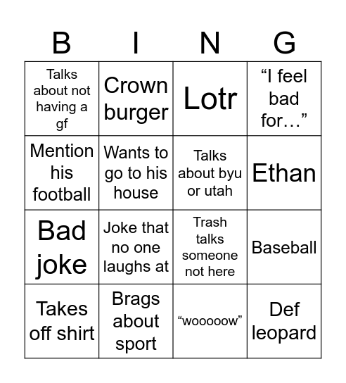 Matty bing Bingo Card