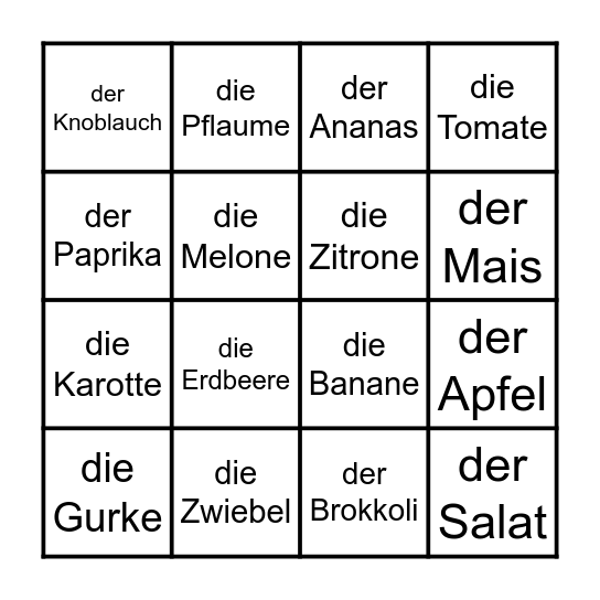 Obst+Gemüse Bingo Card