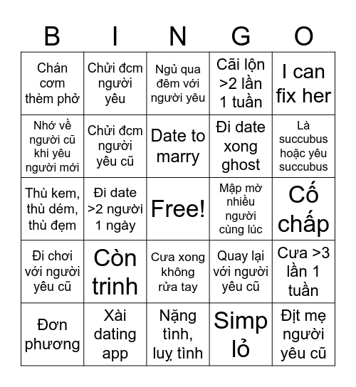 ôi tình yêu Bingo Card