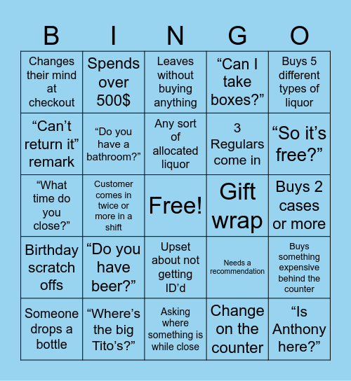 Liquor store bingo Card