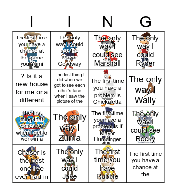 Paw Patrol Bingo Card