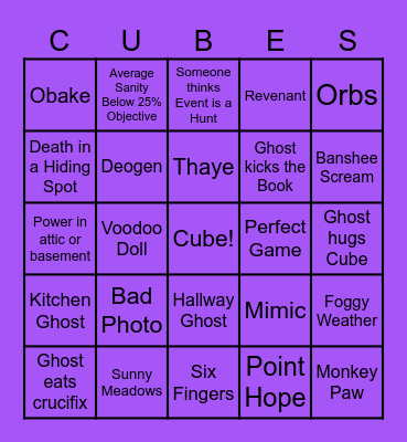 Cube's Phasmo Bingo Card