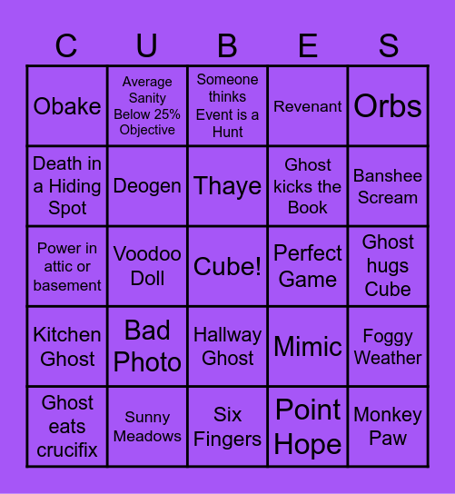 Cube's Phasmo Bingo Card