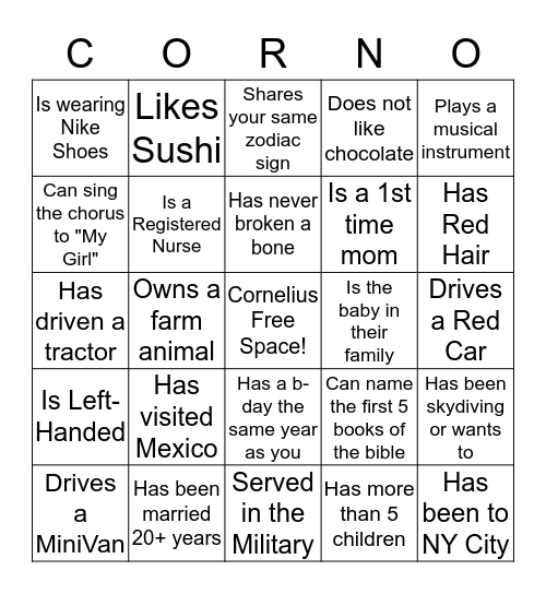 Cornelius Bingo! Bingo Card